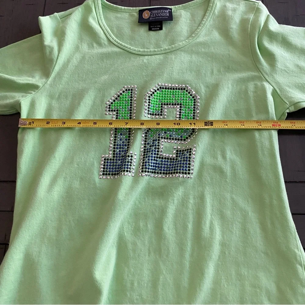VTG Christine Alexander Bedazzled "12" Women's Green Top‎ Size M - Picture 12 of 13